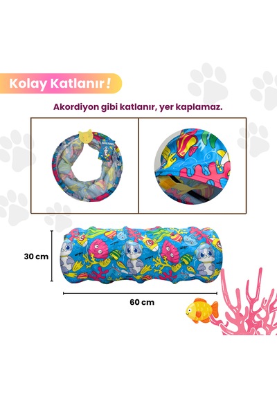 Miyav Aqua Temalı Kedi Tüneli 60 Cm
