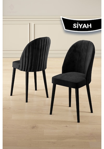 Canisa Mara Serisi 1 Adet Siyah Babyface Kumaş Siyah Metal Ayak Mutfak Sandalyesi Siyah Sandalye Siyah Ayak