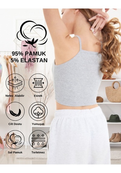 Alya Underwear Kaşkorse Dar Yaka Askılı Crop Gri Melanj
