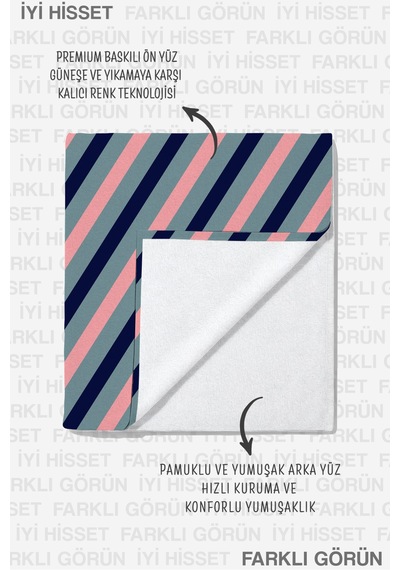 Çizgili Marine Modern Plaj Havlusu - Pastel Lacivert Pembe Mint Hızlı Kuruyan Mikrofiber Havlu Örtü Çok Renkli