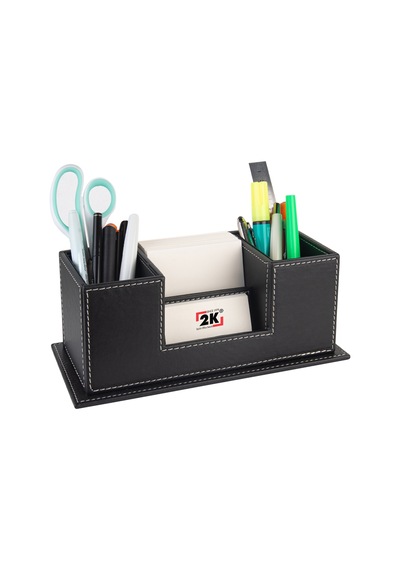 Masaüstü Deri Organizer Kalemlik 4 Gözlü Desktop Organizer Rainbow Vegan 10x12x25 Cm. Siyah