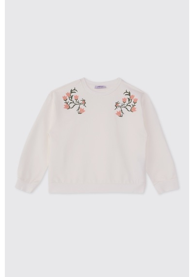 Panço Kız Çocuk Nakış Detaylı Ekru Sweatshirt 2521gk08028 Krem