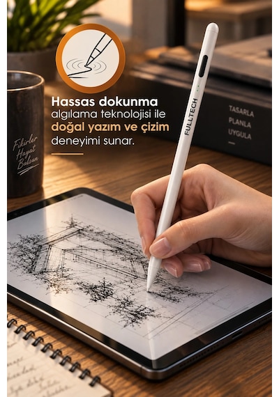 Exenar - Beyaz - Akıllı Attif Stylus Kalem Apple iPad Android Uyumlu Palm Rejection Hassas Dokunmatik Yazı Ve Çizim Kalemi 1