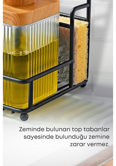 Grimorlife Metal Tekli Bulaşık Deterjanı Sabunluk Standı-bez Askılığı Siyah