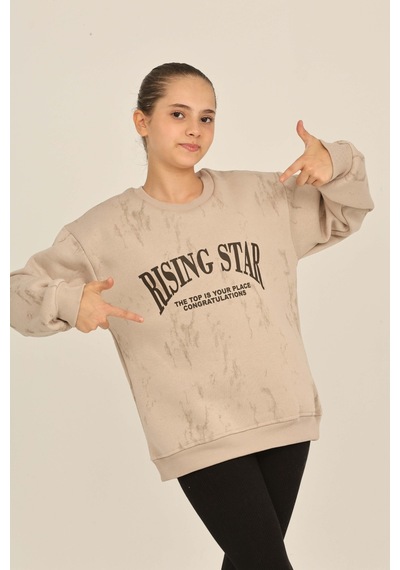 Toontoy Kız Çocuk Rısıng Star Baskılı Sweatshirt Bej