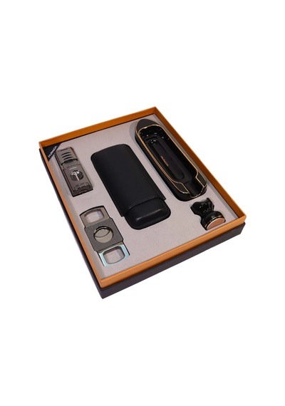 Parmida 3 Torch Pürmüz Çakmak Kılıf Küllük Kesici Sehpa Gunmetal Siyah Beşli Puro Seti Tr10027