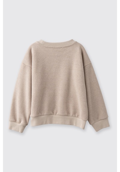 Panço Kız Çocuk Nakışlı Sweatshirt Bej