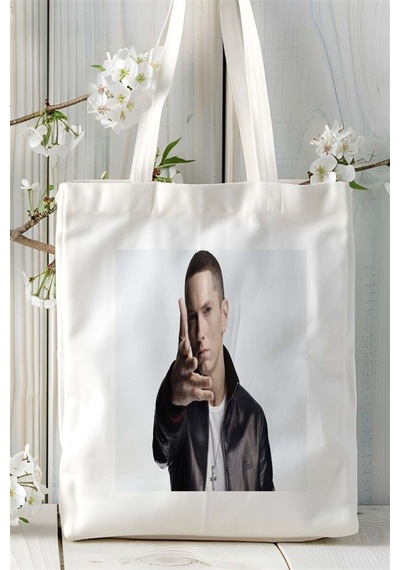 Art Hediye Eminem Baskılı Bez Çanta Kişiye Özel Model 1 Çok Renkli