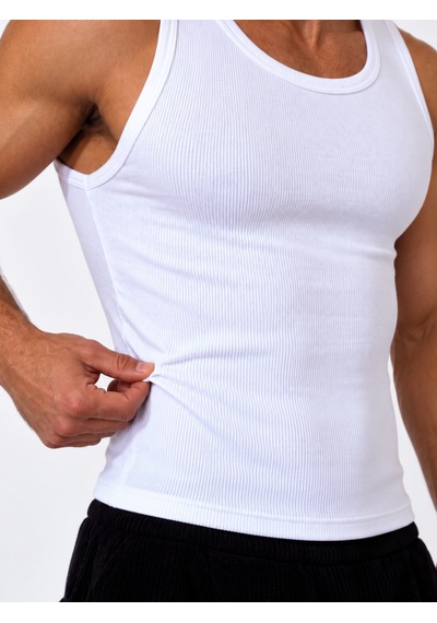 We&me Erkek Halter Yaka Slimfit Sporcu Likralı Atlet Beyaz
