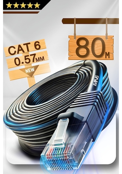 MN6 M107X 80 Metre Ethernet kablo/UTP 0.57mm Cat6 Iki Kat Korumalı/iç Dış Mekan/80 Metre Cat6 Kablo