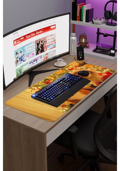 Yeni Yıl Kediler- Kedi- Yılbaşı V1 90x40 Xxl Gaming Kauçuk Kaymaz Taban Mouse Pad Fare Altlığı