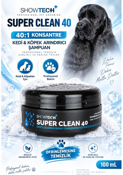 Show Tech+ Super Clean 40 Derin Temizleyici Ve Arındırıcı Kedi Köpek Şampuanı 100 Ml