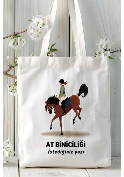 Art Hediye At Biniciliği Atçılık At Baskılı Bez Omuz Çantası Kişiye Özel Model 24 Çok Renkli