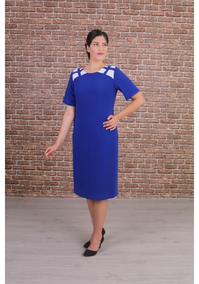 Nidya Moda Büyük Beden Kadın Saks Abiye Elbise-4152Sx Saks Mavi