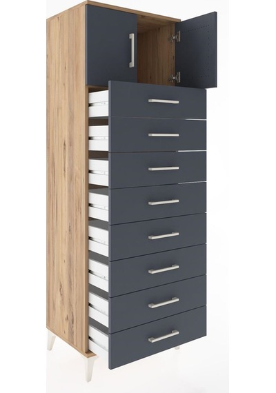 Hyperion Dolap Tek Raflı 8 Çekmeceli 2 Kapaklı 60x44x182 Çam-... Çam Hyperion Dolap Tek Raflı 8 Çekmeceli 2 Kapaklı 60x44x182 Çam-... Çam