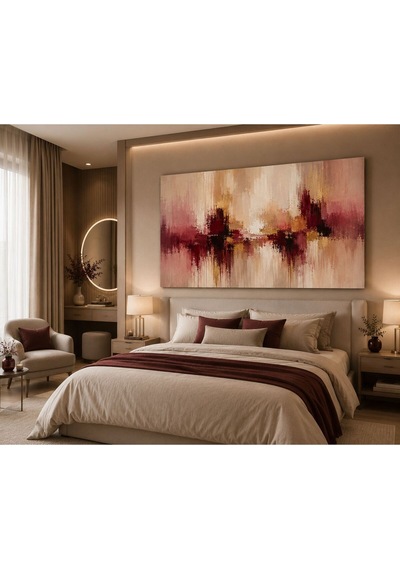 Bordo Elegance Soyut Kanvas Tablo Krem, Bej Ve Bordo Tonlu Dokulu Modern Duvar Dekoru Lüks Salon, Yatak Odası Ve Ofis Tablosu