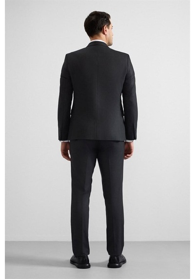 Süvari Siyah Slim Kruvaze Yaka 6 Drop Takım Elbise Tk1006900389-s09 Siyah