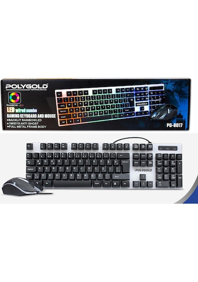 Polygold PG-8017 Led Kablolu Oyuncu Q Klavye Mouse Set
