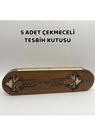 5 Adet Çekmeceli Tesbih Kutusu - Ceviz Model-746 04
