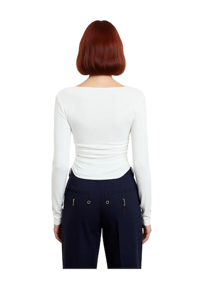 Ersefa Stil Kadın Fitted Vücuda Oturan Büzgü Drape Detaylı Esnek Bluz Cr Ekru