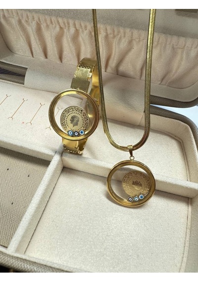 Çelik Gold Renk Figür Açılabilir Fanus Model Kadın İtalyan Zincir