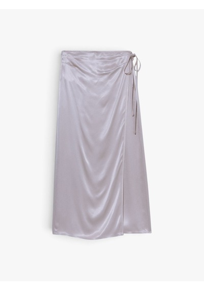 Sisley %100 Viskoz Saten Midi Etek Kadın Gri Etek - 325p42bzl002r