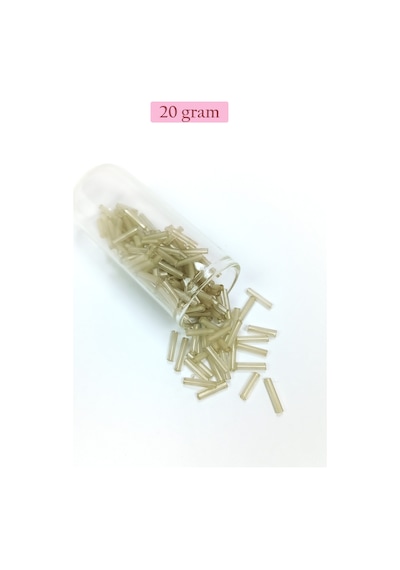 Uzun Boru Kesme Boncuk Çap 2mm Uzunluk 10 Mm - 20 Gram - Şeffaf Bej - Bnc237