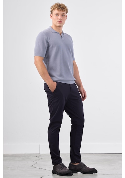 Dufy Gri Polo Düğme Yaka Düz Renk Slim Fit Erkek Triko Gri