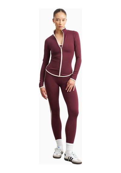 Because Of Alice Base Contrast Trim Zip Up Jacket Şekillendirici Kontrast Detaylı Kadın Ceket Bordo