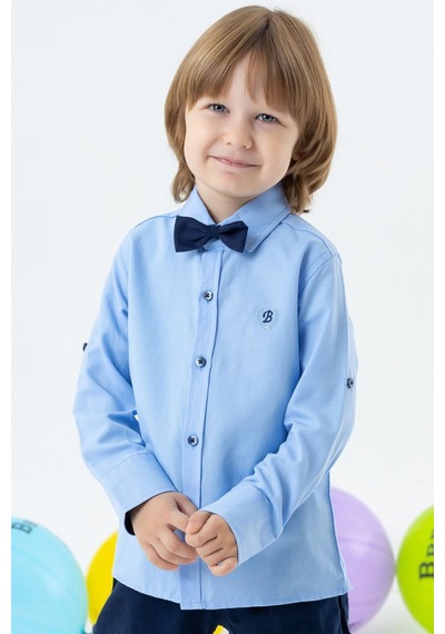 Breeze Girls & Boys Erkek Çocuk Gömlek Papyonlu 3-7 Yaş, Mavi-mavi