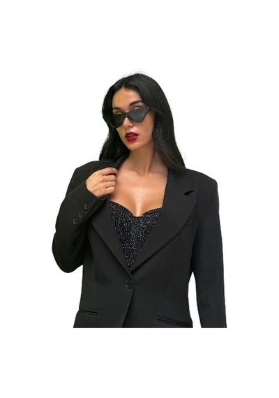 Onsekiz18shop Destekli Pırıltılı Taşlı Siyah Büstiyer Takım