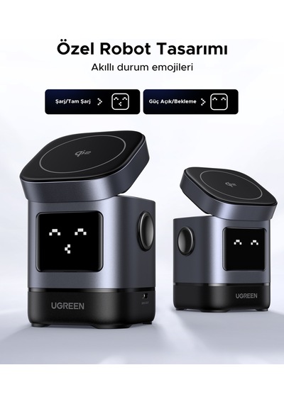 Ugreen Uno Qi2 15w 2-in-1 Katlanabilir Kablosuz Şarj Standı İphone & Airpods Uyumlu , 45775