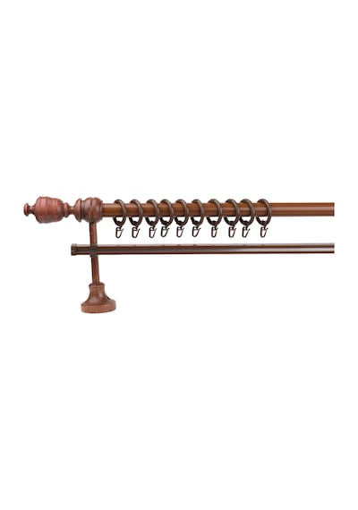 Ceviz Efil Demonte Başlıklı Ahşap Rustik Perde Askısı - Tek Raylı - 150 Cm