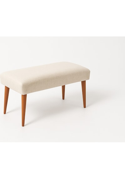 Azra Mobilya Modern Keten Kumaş Puf Bench 90x45 Cm Demonte Ahşap Ayaklı Oturma Pufu - Krem Ekru