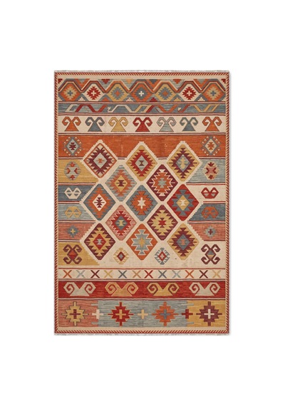 Dekoratif Halı Kaymaz Taban Leke Tutmaz Yıkanabilir Kilim Özel Ölçü Salon Halısı 3052 Çok Renkli