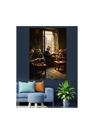 Pencere Önünde Yemek Yiyenler Tablosu Yağlı Boya Dokulu Kanvas Tablo Canvas Tablosu