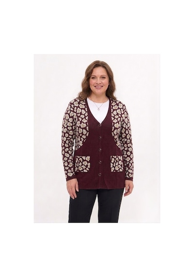 Onno Style Women Simli Leopar Desen Klasik Düğmeli Ceket Bordo