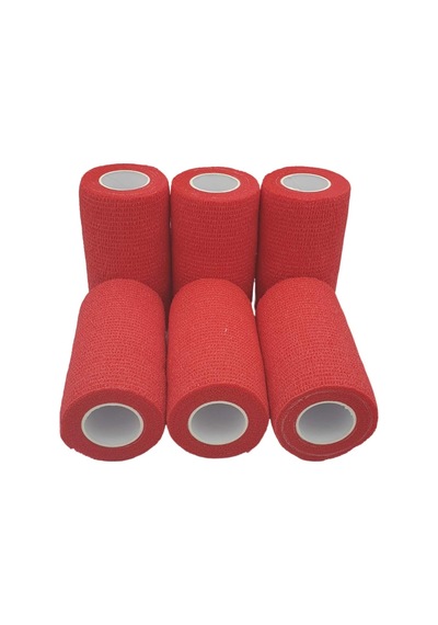 Esnek Karbon Bandaj Sabitleme Bandı Kırmızı 10 Cm X 4,5 M İç Kısım 6 Adet, 10 Cm Genişliğinde, 4,5 M Esnek, Elastik Kohasive Kendinden Yapışkanlı Spor Sabitleme Bandajı