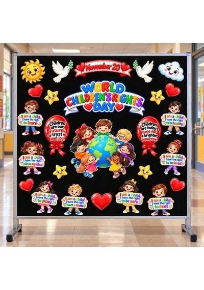İngilizce Dünya Çocuk Hakları Günü Hazır Fügür Kesim Pano Süsü World Children's Rıghts Day Tüm Yaşlar