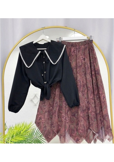 Lovie Moda Kadın Şifon Etekli Takım Bordo