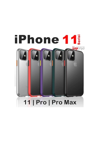 Apple Uyumlu iPhone 11 Kılıf Mat Yüzey Renkli Kenar Silikon Siyah