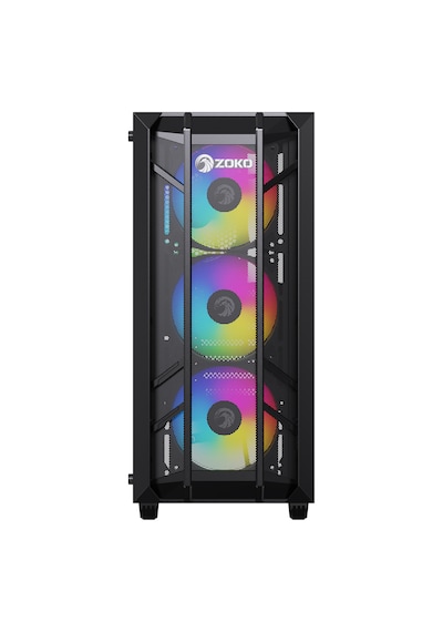 Zoko Hunter 4x12 CM ARGB Fan Mesh Panel Temperli Cam Bilgisayar Kasası Siyah
