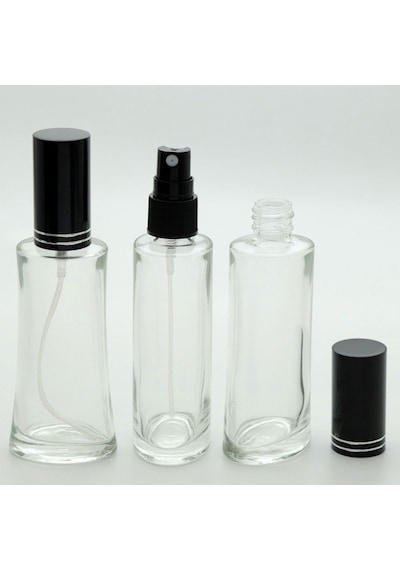 Parfüm Şişesi 50 ML 2 Adet İeyfel Siyah Metal Valf ve Kapak Boş Şişe