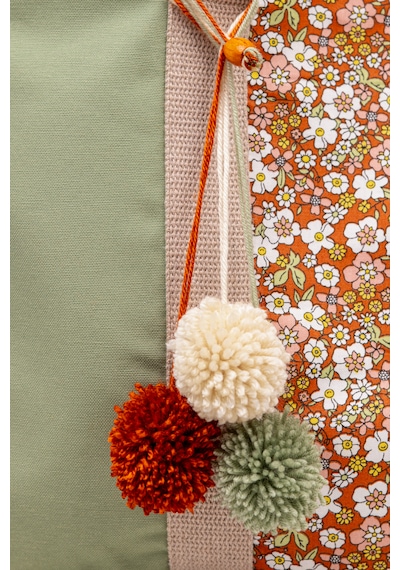 Fabric Craft Bag Omuz Çantası Kadın Duck Kumaş Desenli Büyük Boy Günlük Çanta Turuncu - Yeşil