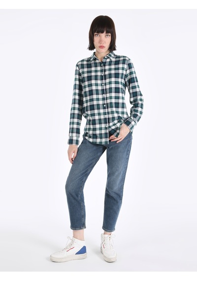 Colin's Colins Regular Fit Yeşil Kadın Uzun Kol Gömlek Cl1065887 Koyu Yeşil
