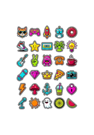 30 Adet Renkli Pop Art İkon Sticker Seti - Laptop Telefon Defter Ajanda İçin Çok Renkli