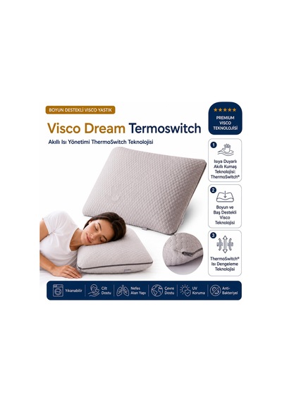 Homedius Visco Dream Termoswitch Boyun Destekli Ortopedik Visco Yastık 59x39 Cm Beyaz
