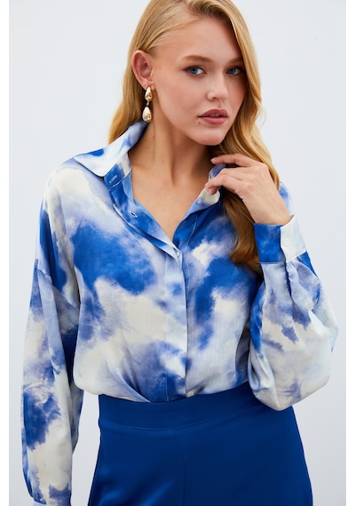 Sateen Salaş Uzun Gömlek - Sax Mavi-135003 Sax Mavi Saks