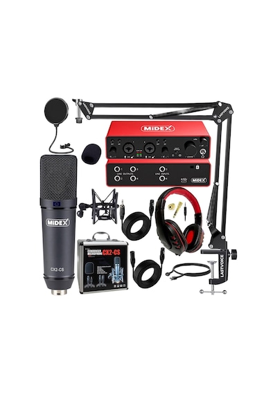 Midex Functional Paket-4 Stüdyo Ekipmanları Mikrofon 4 Çıkış Ses Kartı Full Set
