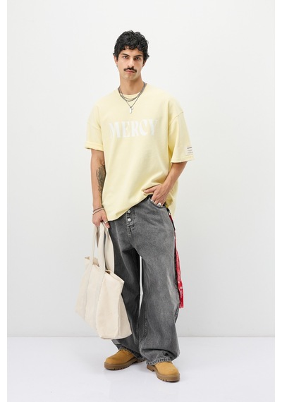 Vamos Baskılı Oversize Tişört V70-140 Sarı